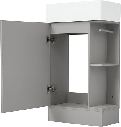Harper & Bright Designs 18.6" Bathroom Vanity with Sink, Free Standing Single Basin Vanity Set with Storage Cabinet & Two-Tier Shelf, Wooden Cabinet with Ceramic Basin for Bathroom, Grey