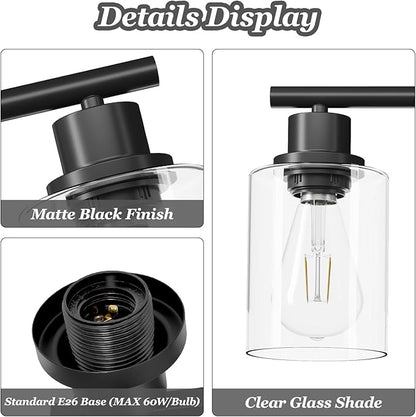 5-Light Black Bathroom Vanity Lights, E26 Modern Bathroom Light Fixtures with Clear Glass Shade, Mirror Kitchen Hallway Cabinet Living Room Sconces Wall Lights