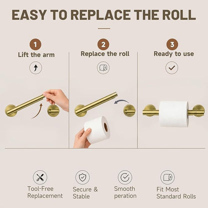 Toilet Paper Holder and Hand Towel Ring Bathroom Set | Brushed Gold,Stainless Steel,Wall Mount,Bathroom Accessories,Hand Towel Ring and Toilet Paper Holder Set,Easy to install