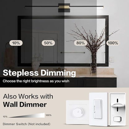 SOLFART Vanity Lights for Bathroom 40-Inch: Black and Gold Dimmable Bathroom Light Fixtures Over Mirror, Built-in Dimmer, Thickened Aluminum Body, 360 Degree Rotation, ETL IP44