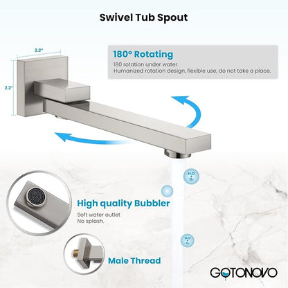 gotonovo Tub Shower Faucet Set with Valve Kit 12’’ Head,Brushed Nickel | Shower System with Tub Spout,SUS304 Rain Head with Handheld Sprayer,Swivel Spout,All Metal,Rough-In Valve Trim Kit,Wall Mount