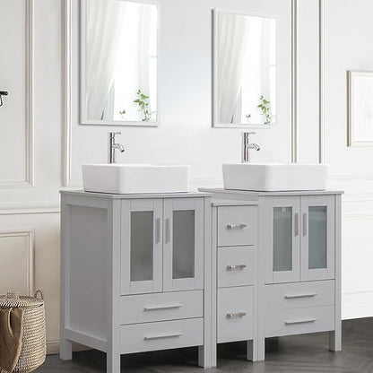 UEV 60" Modern Bathroom Vanity Set in Grey, Double Bathroom Vanities with Sink Combos and Removable Side Cabinet, Bathroom Vanity Set for Bathroom & Toilet,Mirror Not Included (T03)