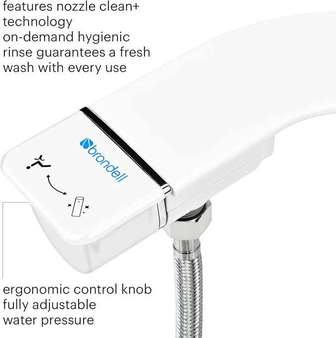 Brondell SS-150W SimpleSpa Thinline Essential Bidet Attachment for Toilet Seats with Adjustable Water Pressure, Side Arm Control, Thin Profile, White (Single Nozzle)