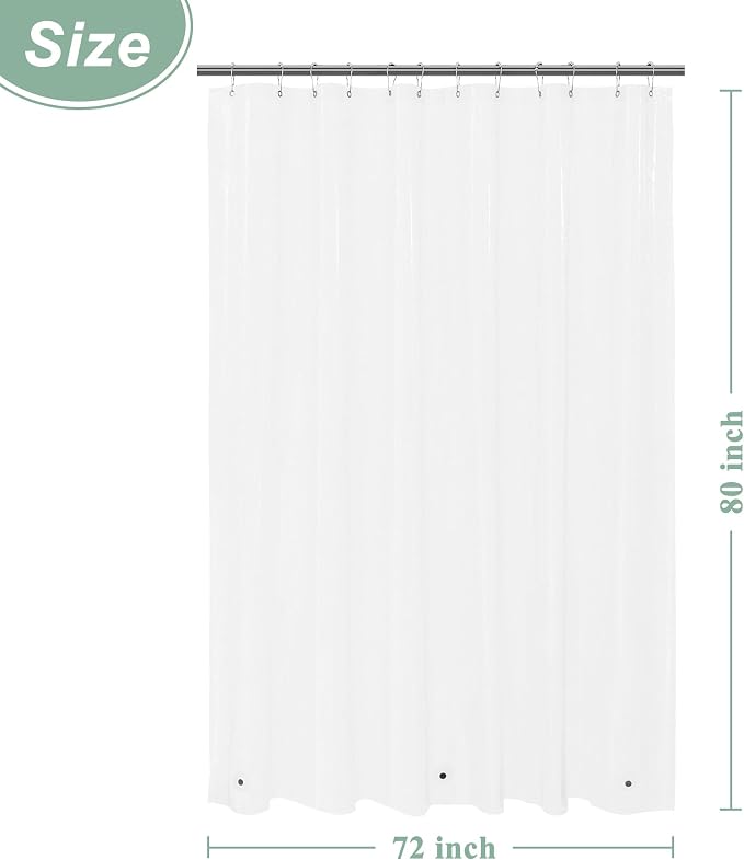 Mrs Awesome 72x80 Long Shower Curtain Liner Clear | 3 Bottom Magnets,12 Rustproof Grommets,Water Proof Lightweight PEVA,72W x 80H for Bathroom Long Size