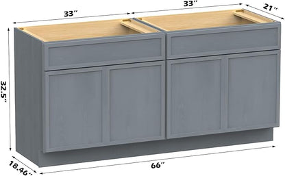 Vanity Art 66 Inch Bathroom Vanity Base Cabinet Double Sink Top (Without Sink), Soft Closing Door, Storage Unassembled Cabinet, Smoke Grey, 2ea 33 Inch Cabinet Combo