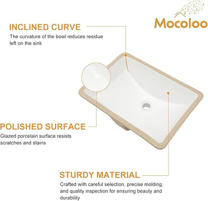 Mocoloo Undermount Bathroom Sinks 21 x 15 Inch Rectangle White Porcelain Ceramic Bathroom Sink 8 Inch Deep Basin with Overflow Small Lavatory Vanity Top Sink Under Counter