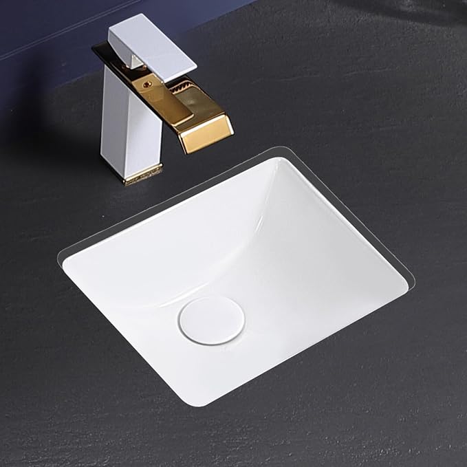 Small Undermount Bathroom Sink 12x11 Inch Vessel Sink White Porcelain Ceramic Under Counter Lavatory Vanity Sink Basin Rectangular Undermount Sinks with Overflow
