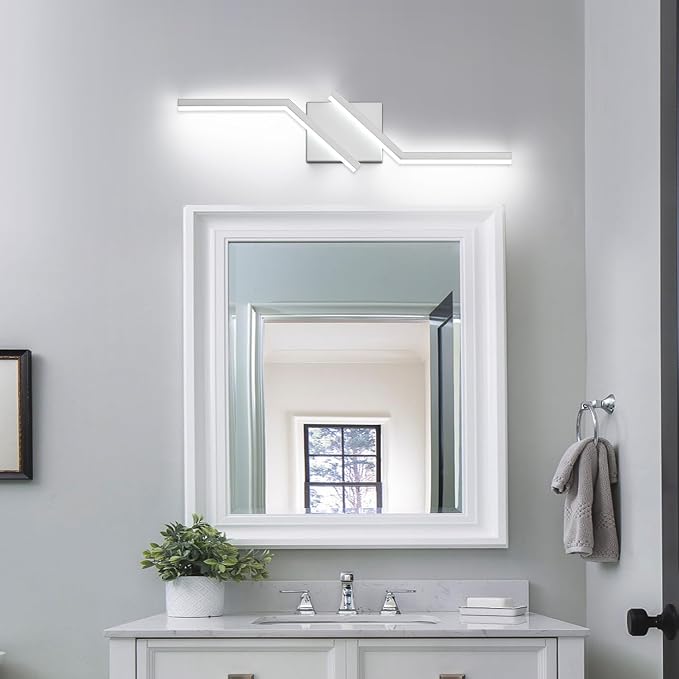 24 inch Nickel Vanity Lights for Bathroom Vanity Light Modern Dimmable Bathroom LED Light Fixtures Over Mirror 6000K Cool White