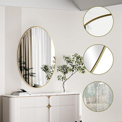 Koonmi Gold Oval Bathroom Mirror, 20"x28" Oval Mirror for Wall | Shatterproof Bathroom Vanity Mirror for Bedroom Living Room Entryway, Horizontal or Vertical, Hardware Included