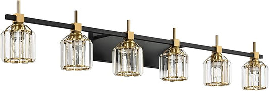 SOLFART Crystal 6 Light Bathroom Vanity Light Wall Bathroom Light Fixtures Black Bronze Light Fixtures for Bath Above Mirror 6T