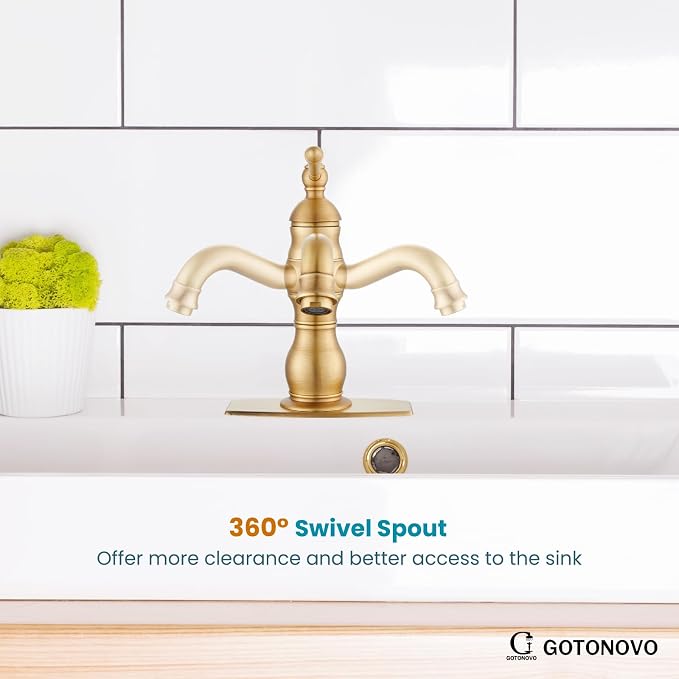gotonovo Bathroom Faucet 1 Hole Vintage,Antique Brass,5.9” Spout Reach | Bathroom Sink Faucet for 1 or 3 Hole Single Handle,Deck Plate,360° Swivel Spout,Pop Up Drain,cUPC Supply Hoses,for Vanity RV