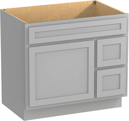Vanity Art 36 Inch Single Bathroom Vanity Base Only Cabinet Rustic Bathroom Vanity with Drawers, Sturdy Floor Mounted Storage Cabinet Organizer for Bedroom, Living Room, Kitchen, Grey