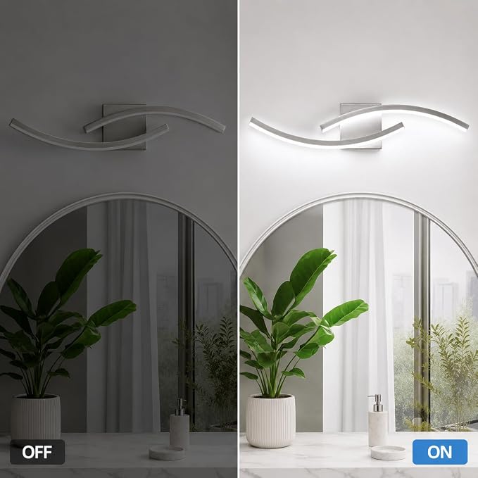 23.62 inch Modern Bathroom Vanity Light Brushed Nickel Lights Fixtures 5500K Led Bathroom Light Fixture Over Mirror Modern Wall lamp for Cabinet Hallway,2 Packs