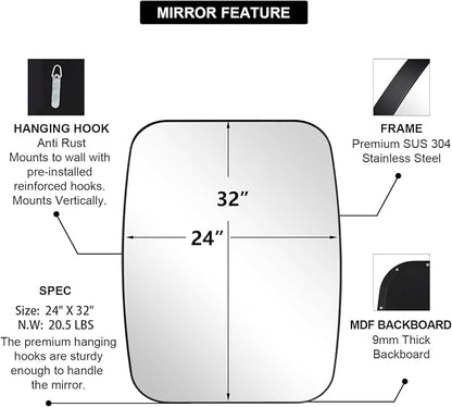 Oval Bathroom Mirror, 24x32’’ Matte Black Metal Frame Oblong Mirror for Bathroom, Modern Black Oval Bathroom Mirror for Over Sink, Hangs Horizontal or Vertical