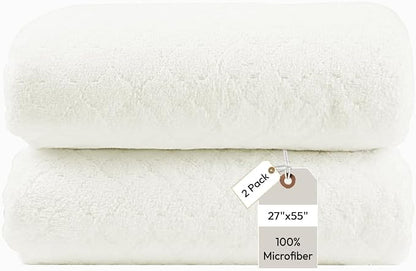 JML Bath Towels with Hanging Loop, 2 Pack, 27x55 in, Microfiber, White | Soft, Super Absorbent, Quick Dry, Lint-Free & Fade-Resistant, Lightweight Bathroom Towel for Daily Use