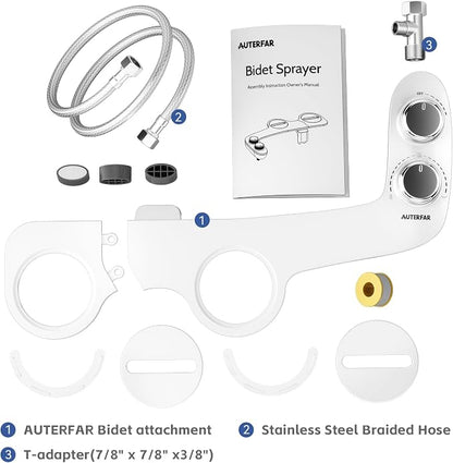 Bidet Attachment for Toilet, Dual Nozzle with Self-Cleaning Bidet Toilet Seat, Non-Electric Ultra-Thin Bidets for Existing Toilets, Rear/Feminine Wash with Adjustable Water Pressure, CSL0401