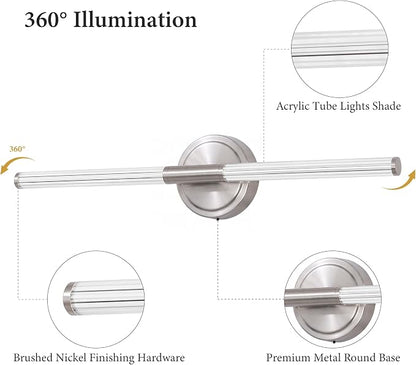 URSOLA 24" Modern LED Bathroom Light Fixtures, Brushed Nickel 3CCT Dimmable Bathroom Vanity Light Over Mirror, Bathroom Vanity Bath Bar Lights with 360° Removable Acrylic Light Tube