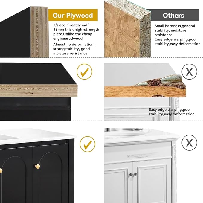 LZ LEISURE ZONE 48" Bathroom Vanity with Ceramic Sink Combo, Abundant Cabinet -4 Soft Close Doors and 2 Drawers, Black