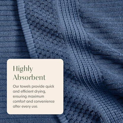 Springtree Home 100% Cotton Bath Towel Set | 4-Pack | Textured | Navy