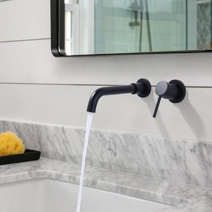 ARCORA Wall Mount Bathroom Faucet, Matte Black Single Handle Bathroom Sink Faucet Wall Mounted, Rough-in Valve Included