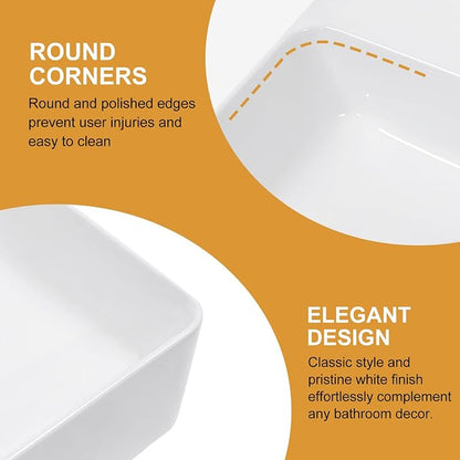 Mocoloo 18"x16" Wall Mounted Bathroom Sink White Rectangle Porcelain ADA Compliant Ceramic Bathroom Sinks Floating Vanity Sink for Lavatory Room Basin