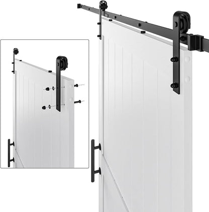 48in x 84in MDF Sliding Barn Door with 8ft Barn Door Hardware Kit & Handle | White Solid Barn Door Slab Covered with Water-Proof PVC Surface, Pre-Drilled Holes Easy Assembly, H-Frame
