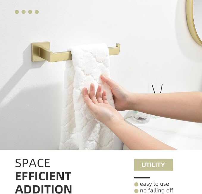 Angle Simple Hand Towel Holder Brushed Gold, Bathroom Towel Bar Wall Mount | Light Gold Tone, 10.24 Inches, Solid SUS304 Stainless Steel, Handy Open Sided Design for Laundry Kitchen Shower Vanity Sink