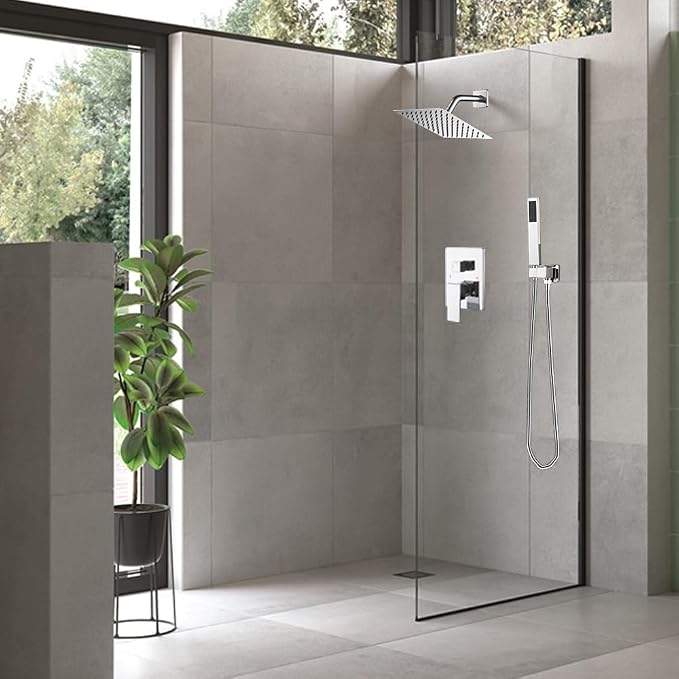Chrome Shower System with High Pressure 8'' Rainfall Shower Head, Handheld Shower head, Bathroom Luxury Rain Mixer Shower Combo Set Wall Mounted Shower Faucet Rough-in Valve and Trim Kit