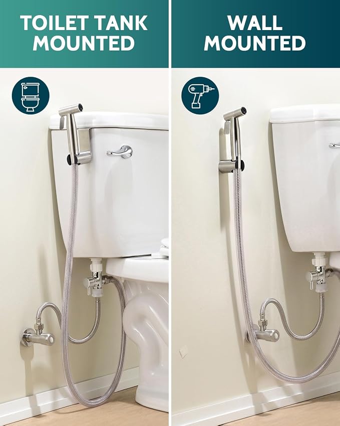 LUFEIDRA Handheld Bidet Sprayer, Adjustable Water Pressure, RV Toilet Use | Upgraded Leak-Free PVC Bidet Hose, 7/8" Brass T-valve, Stainless Steel, Feminine Wash, Cloth Diaper Rinse, Easy Install