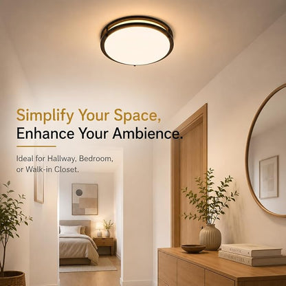 Black Flush Mount LED Ceiling Light Fixture, 13 inch 3000K/4000K/5000K Adjustable Ceiling Lights, Metal Frame Tri-Color Dimmable Lighting for Living Room Bedroom Hallway Bathroom or Kitchen