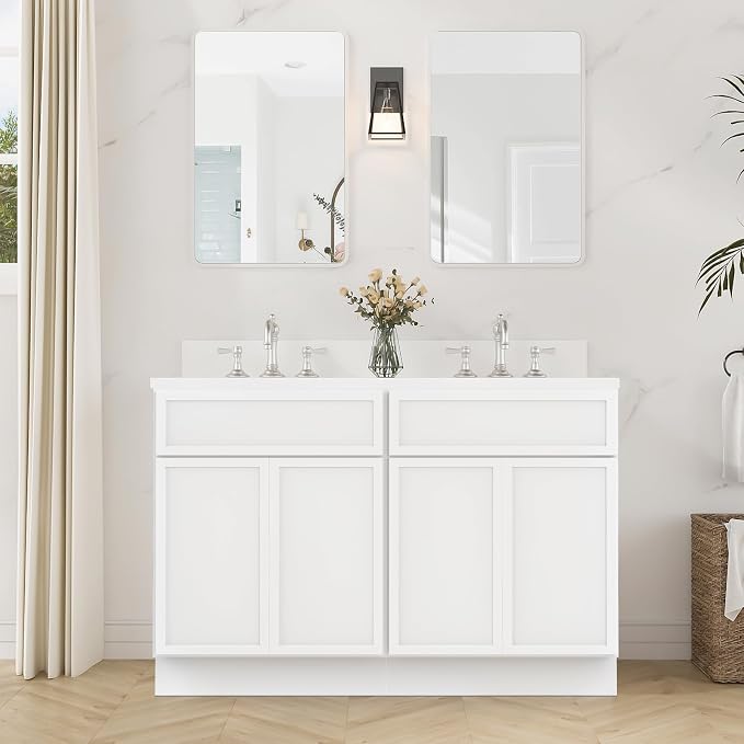 48 Inch Bathroom Vanity Base Only, Double Vanity Cabinet with Soft Closing Door, 2ea 24 inch Cabinet, Without Top,White