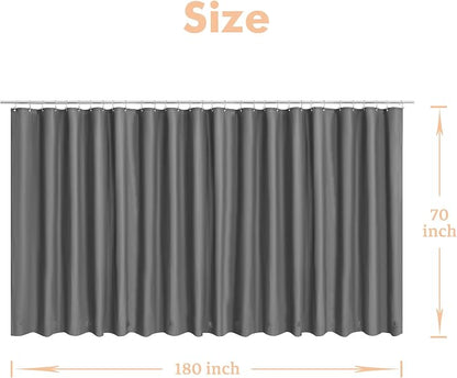 Mrs Awesome Grey Clawfoot Tub Shower Curtain or Liner with 12 Magnets - Free 36 Hooks Included, Waterproof PEVA, 180" x 70", Dark Gray