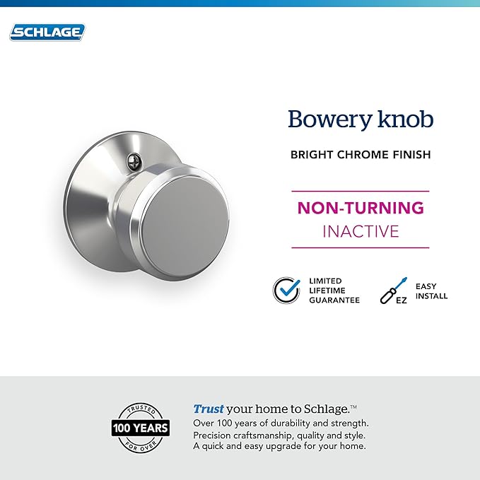 Bowery Knob Non-Turning Lock, Bright Chrome (F170 BWE 625)