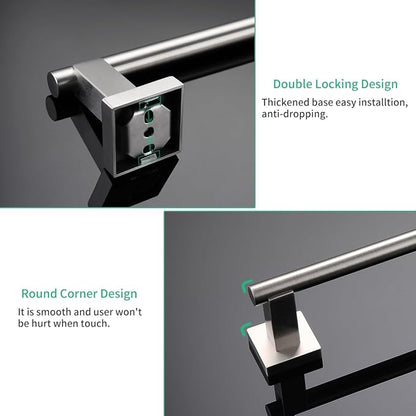Miyili Bathroom Accessories Set 4-Piece Bath Hardware Kit Brushed Stainless Steel Wall Mount - Includes Double Towel Bar, Hand Towel Rack, Toilet Paper Holder, Robe Hook, BS02N4