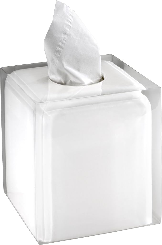 Izod - Tissue Box Cover, Durable Resin Countertop Accessories, Dorm Room Essentials, Modern Home Decor (Marina Collection, White)