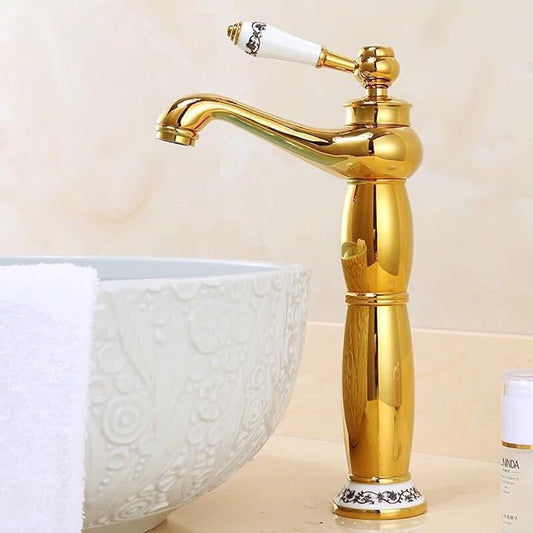 Vintage Bathroom Faucet, Antique Brass Sink, Hot and Cold Mixer Tap, Single Handle, Gold(Gold)