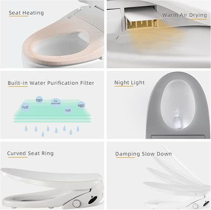 X7 Bidet Toilet Seat, Elongated Bidet Attachment for Toilet Warm Water with Soft Close, Electric Heated Bidet Seat with Water Filtration
