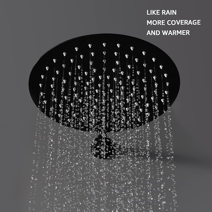 TIPOK Matte Black Shower System with 8 Inch Round Shower Head and Handheld, Rainfall Shower Faucets Sets Complete, Black Shower Head System Wall Mounted Matte Black Shower Set for Bathroom