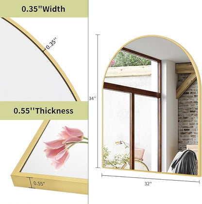 BEAUTYPEAK 32"x34" Arch Bathroom Wall Mirror, Gold | Wall Mounted Vanity Metal Frame Mirror for Bedroom, Entryway, Living Room, Fireplace