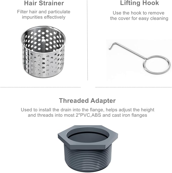 8 Inch Square Shower Drain with Tile Insert Grate, Brushed | 304 Stainless Steel, Square Tile Floor Drain for Bathroom, Removable Tile-In Drain Grate with Hair Strainer, cUPC Certified