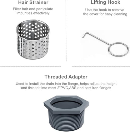8 Inch Square Shower Drain with Tile Insert Grate, Brushed | 304 Stainless Steel, Square Tile Floor Drain for Bathroom, Removable Tile-In Drain Grate with Hair Strainer, cUPC Certified