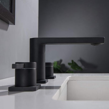 Luxury Brass Widespread Bathroom Sink Faucets for 3 Hole 2-Handle 8 Inch Deck Vanity Faucet & Stainless Steel Pop-up Drain Assembly, Matte Black