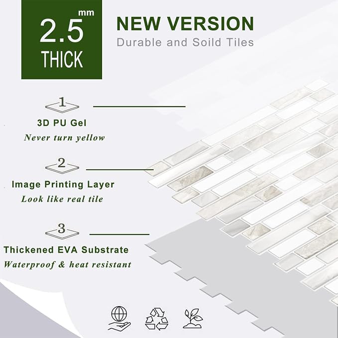 STICKGOO Thicker Design Peel and Stick Tile Backsplash, 12"×12"Stick on Backsplash for Kitchen, Self Adhesive Tile for Kitchen Backsplash and Bathroom(Sample Sheet)