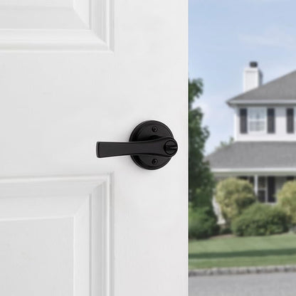 Kwikset Katella Entry Door Handle with Lock and Key, Secure Keyed Reversible Lever Exterior, For Front Entrance and Bedrooms, Matte Black, Pick Resistant Smartkey Rekey Security and Microban