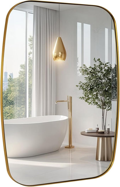 30x36” Gold Bathroom Mirror, Oblong Brass Mirror with Stainless Steel Metal Frame, Brushed Gold Oval Vanity Mirror for Over Sink, Modern Anti Rust Wall Mounted