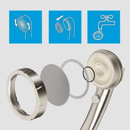 Brushed Nickel High Pressure Handheld Shower Head with ON/OFF Switch, 3 Spray Modes, Adjustable Angle Bracket, and Hose | 3 Spray Modes Shower Wand with Shut Off Button, Camper & RV Showerhead with Hose & Angle Adjustable Bracket, Brushed Nickel
