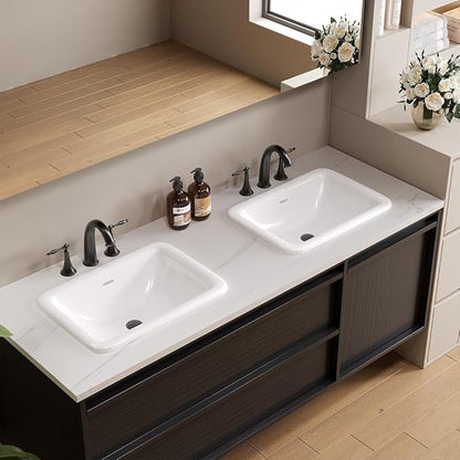 Bathroom Vessel Sink 18" x 14" Semi Recessed Sink White Drop in ceramic Sink with Overflow Modern Sinks Bowl Vanity Above Counter Basin