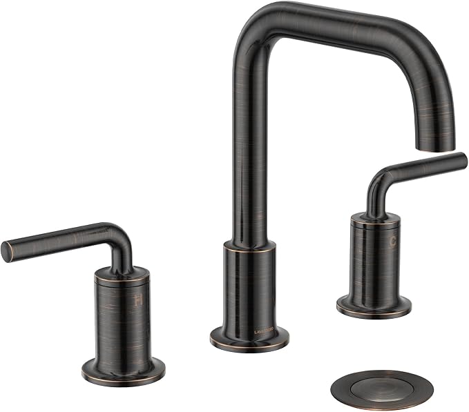 Oil Rubbed Bronze Bathroom Faucet, Solid Brass Bathroom Faucet | 8 Inch Widespread Bathroom 3 Hole Faucet for Sink, 2 Handle Bronze Bath Faucet with Pop Up Drain Supply Line, BF503-ORB