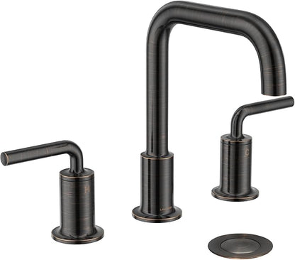 Oil Rubbed Bronze Bathroom Faucet, Solid Brass Bathroom Faucet | 8 Inch Widespread Bathroom 3 Hole Faucet for Sink, 2 Handle Bronze Bath Faucet with Pop Up Drain Supply Line, BF503-ORB
