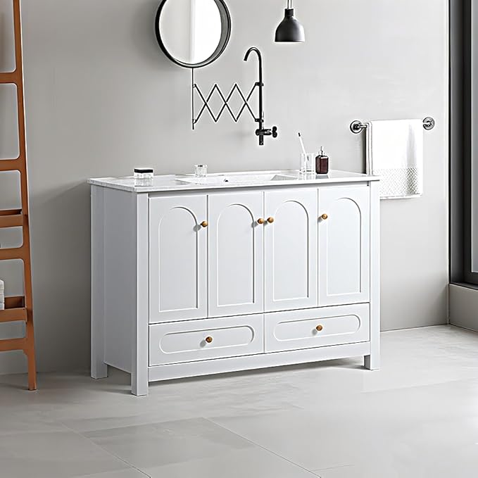 LZ LEISURE ZONE 48" Bathroom Vanity with Ceramic Sink Combo, Abundant Cabinet -4 Soft Close Doors and 2 Drawers, White
